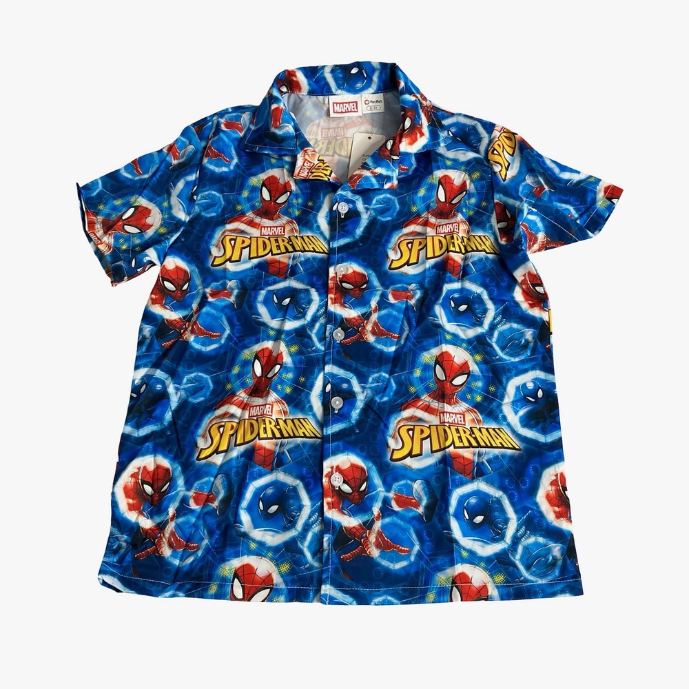 PatPat Spider Man Hawaiian Shirt‎ Kids 8-9 Blue Superhero Button All Over Print